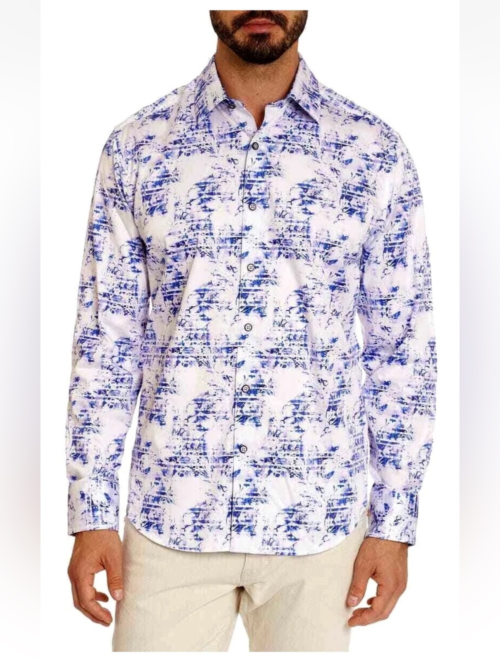 Robert Graham Lamar Patterned Button Down Shirt Purple White 3XL
